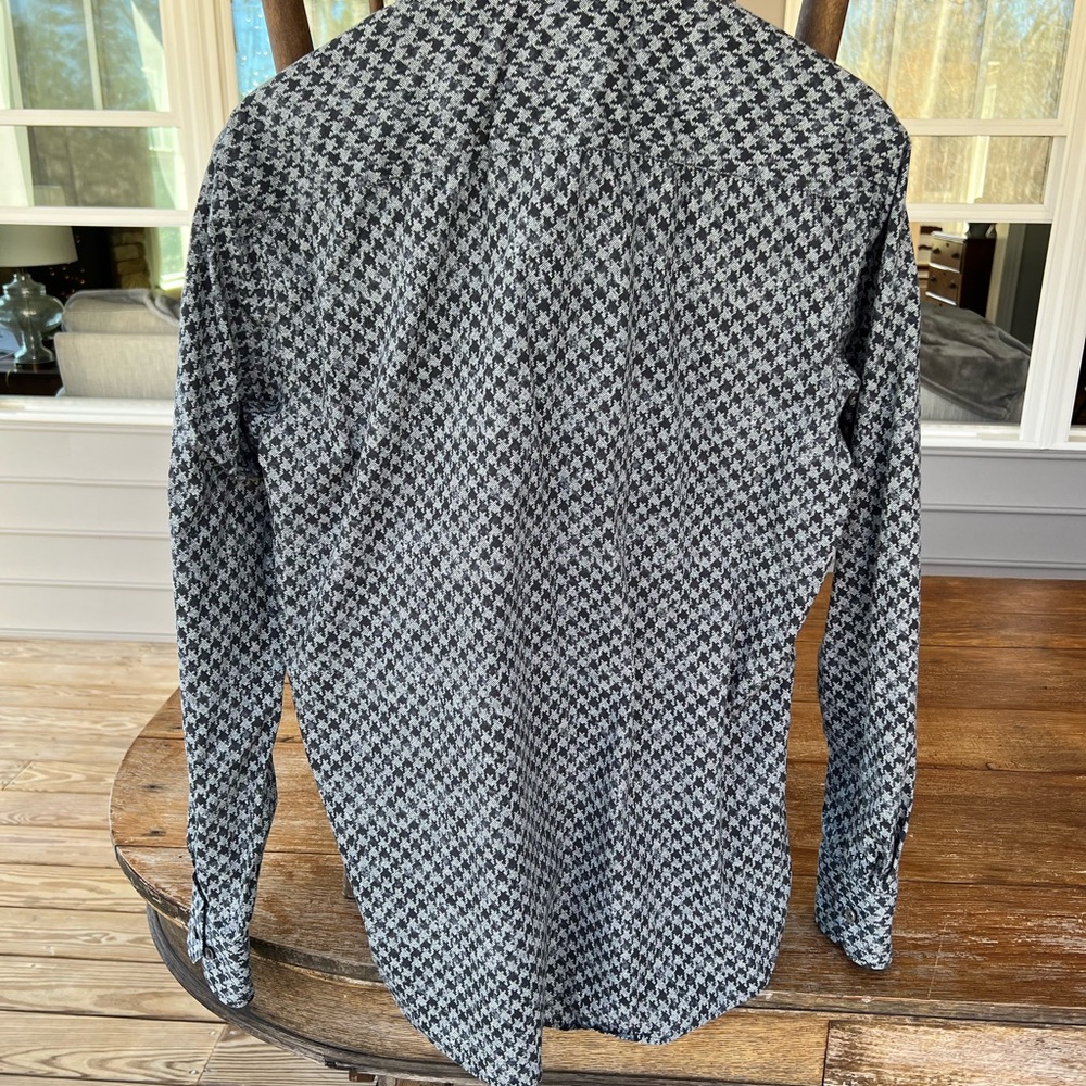 Bugatchi Shaped Fit Shirt Houndstooth Long Sleeve Button Down Large Black Gray - Picture 5 of 16